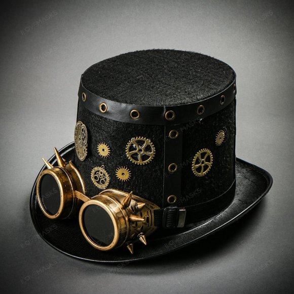 Clock Gear Steampunk Top Hat Gothic Spike Goggles - Picture 2 of 6
